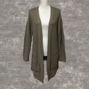 A.N.A. | Taupe Brown Long Sleeve Open Front Crochet Knit Cardigan Sweater Size M